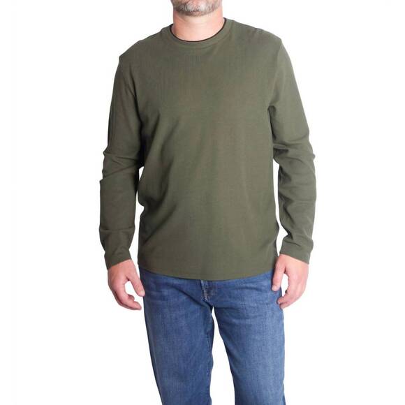 NEW VINCE micro waffle crewneck top in driver green